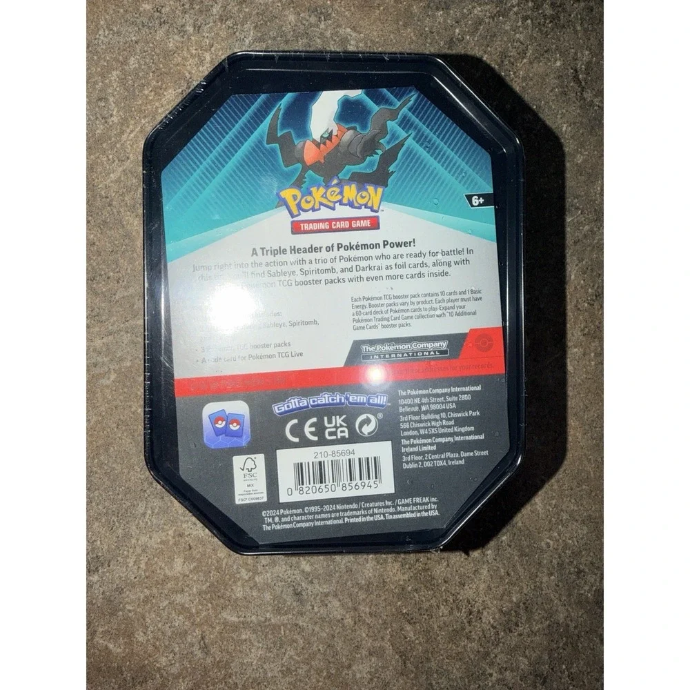 Darkrai 2024 Pokemon TCG Tin Brand New Sealed w/‎ 3 foil cards, 3 booster packs